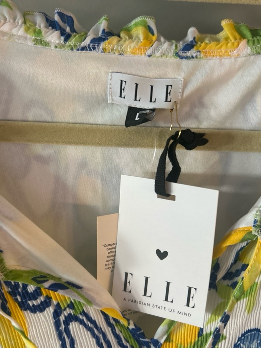 Elle Floral Lemon-Print Cotton Sundress in White, Yellow & Blue - Picture 3 of 4